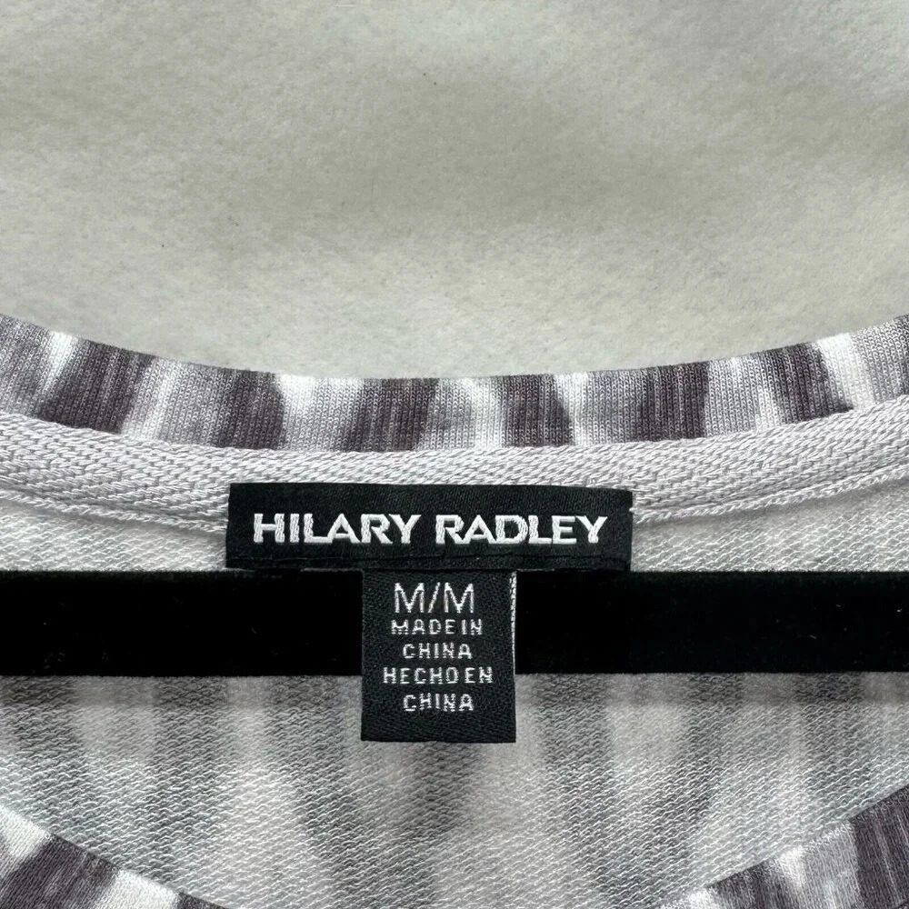 Hilary Radley Dress Size M Diamond Print Blouson Short Sleeve Mini Terry Gray - Picture 7 of 12